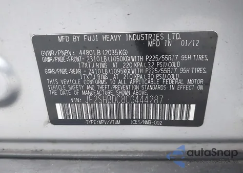 2012 Subaru Forester 2.5X Premium from USA, damaged, VIN JF2SHBDC8CG444287